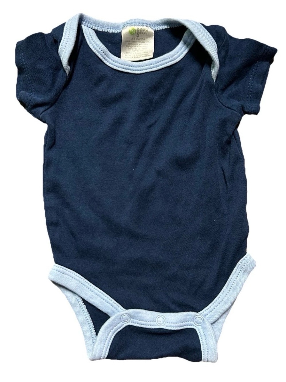 Baby Solid Short Sleeve Bodysuits Grey Navy Blue Stripes Size 3-6 Months - Picture 2 of 7